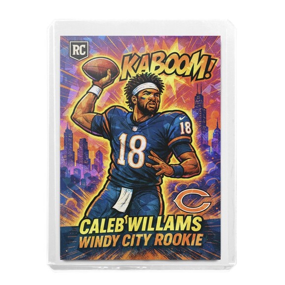 Caleb Williams RC SSP Cracked Ice Holographic Comic Art Rookie Card 918 Customs - Picture 1 of 2
